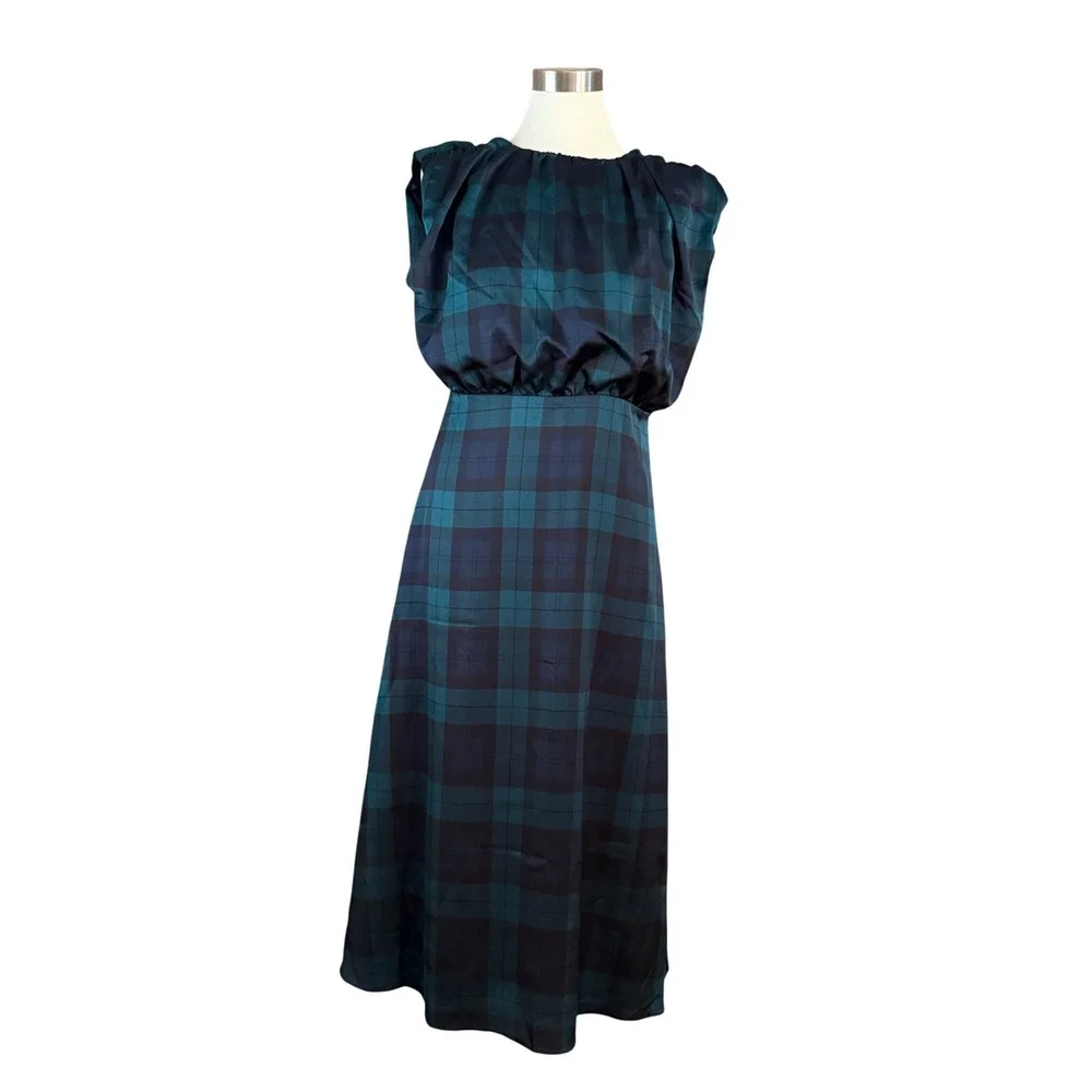 Ann Taylor Tartan Cap Sleeve Midi Dress Rainforest Size 6